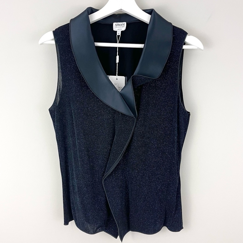 Armani Collezioni Glitter Sparkle Sleeveless Evening Top Satin Collar